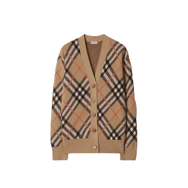Check Wool Blend Cardigan