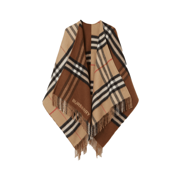 Contrast Check Wool Cashmere Cape