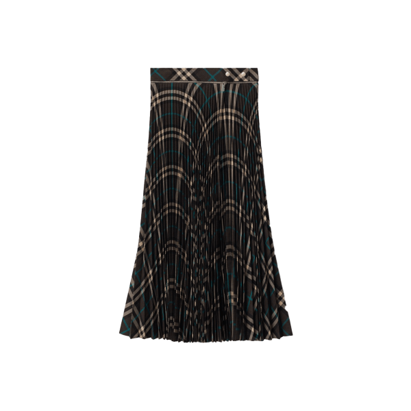 Pleated Check Wool Blend Skirt