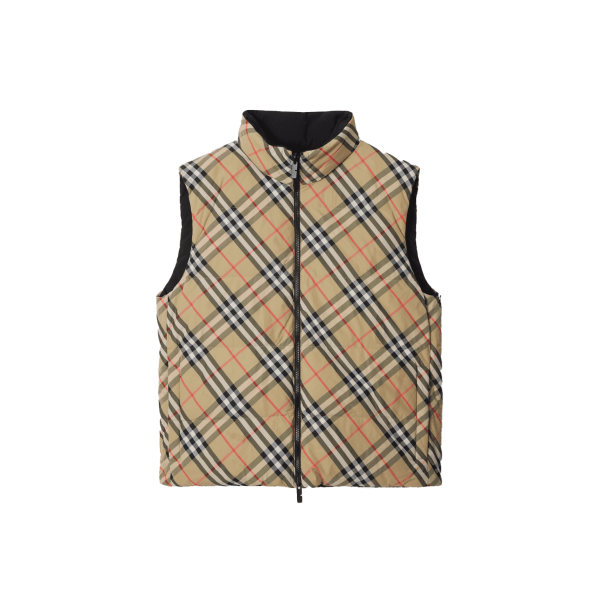 Reversible Check Nylon Padded Gilet