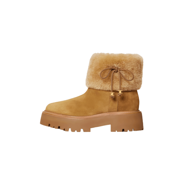 Celine Bulky Cropped Boot With Triomphe Tassels In Suede Calfskin And Shearling