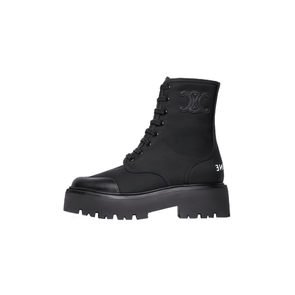 Celine Bulky Laced Up Boot In Nylon And Shiny Bull