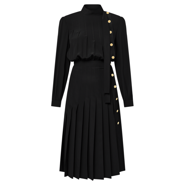 Long-Sleeved Pleat Dress
