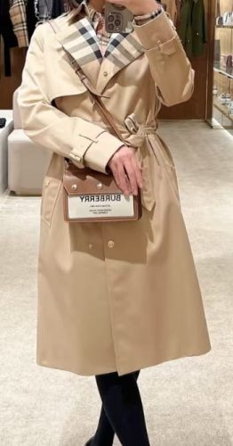 Faceți clic pentru a vizualiza ecranul complet Long Check Collar Gabardine Trench Coat photo review