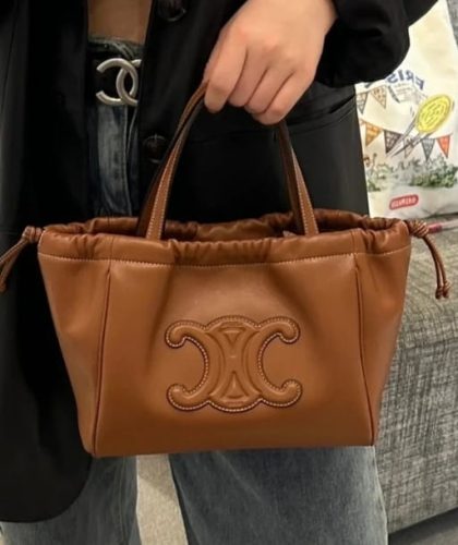 Click to view full screen Small Cabas Drawstring Cuir Triomphe In Smooth Calfskin photo review
